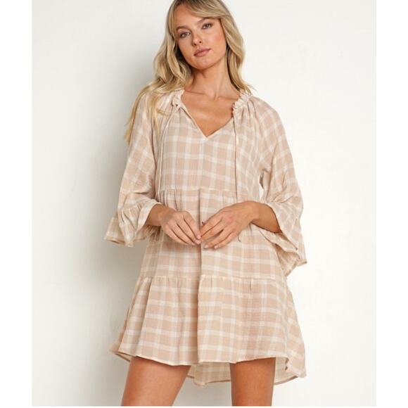 Show Me Your Mumu WOMEN'S VIOLA BEIGE‎ PLAID PRINT MINI DRESS XS - Picture 1 of 9